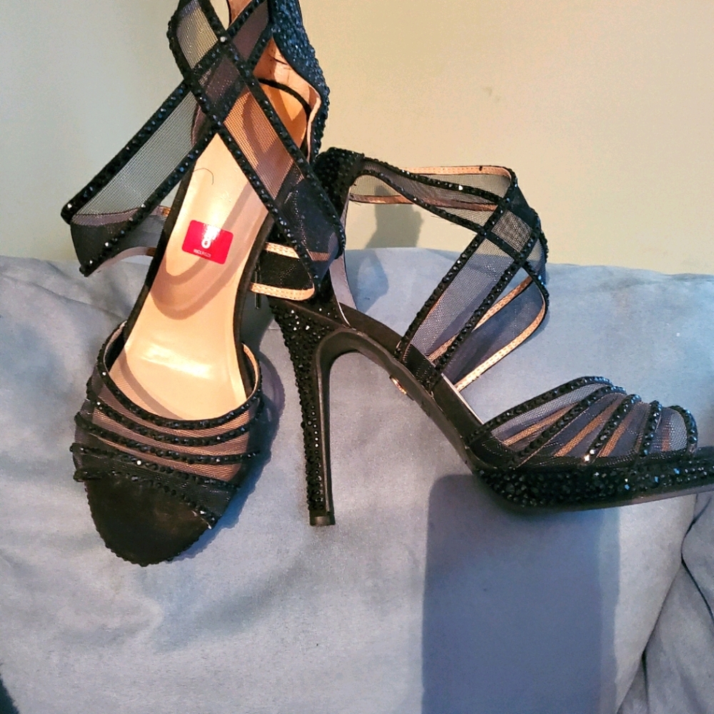 Thalia Sodi Black sequin and mesh stiletto